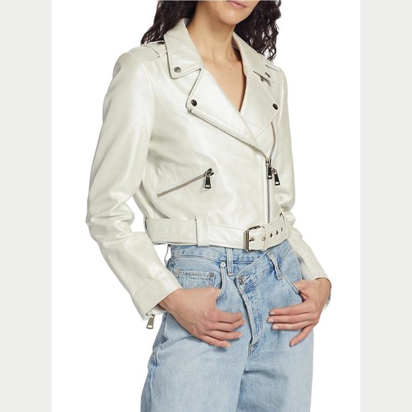 NEW Cami NYC Size Large Women's Kali Lamb Leather Moto Jacket - Pearl - Picture 4 of 7